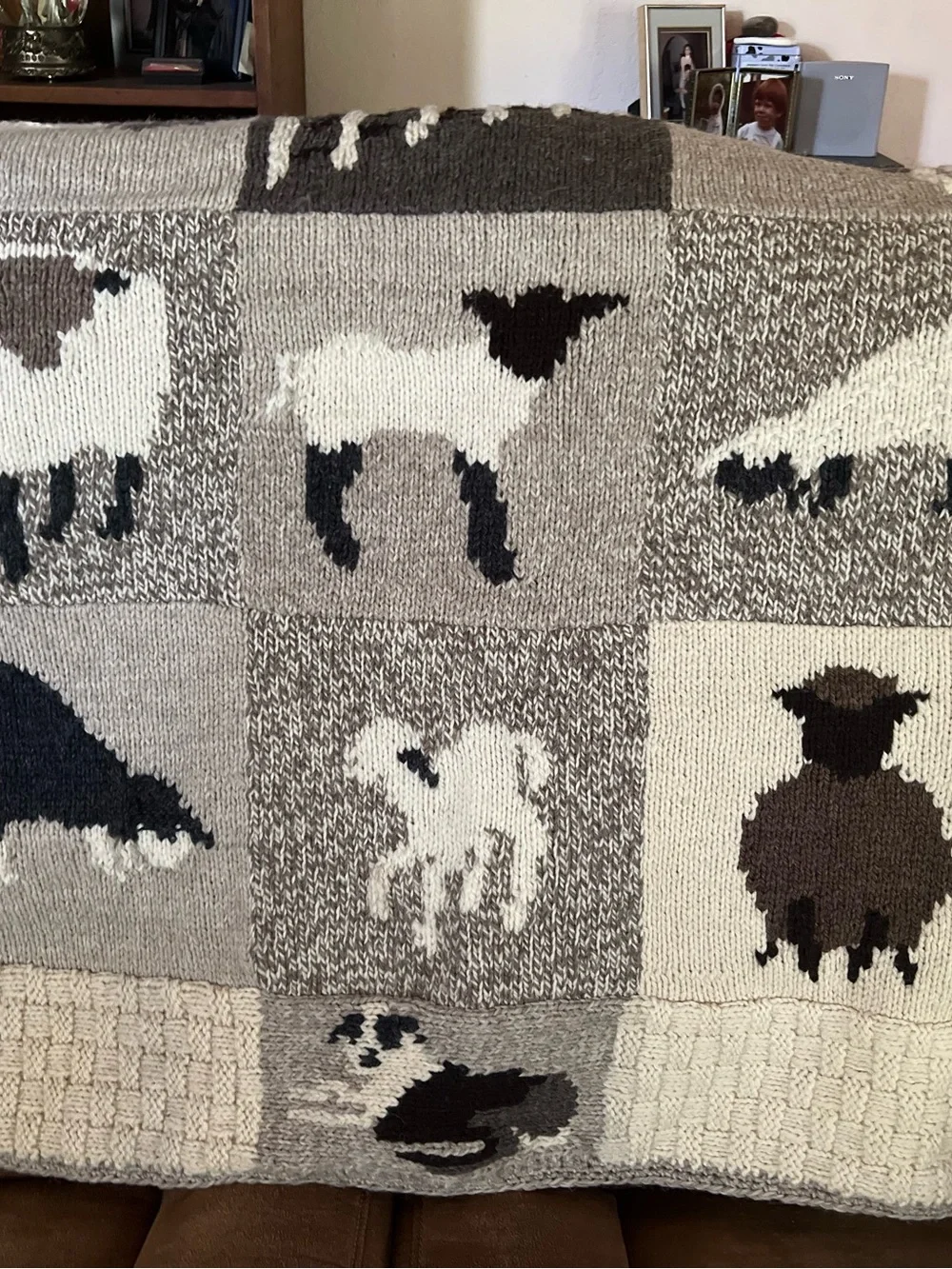 Handmade Sheep & Border Collie Wool Blanket/ Afghan Fleece Lined Peruvian Wool